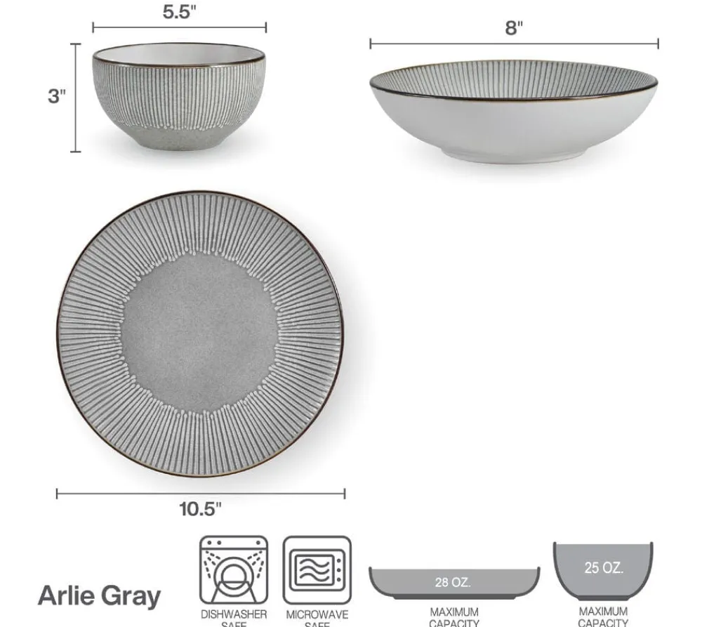 Pfaltzgraff® Arlie Gray 12 Piece Dinnerware Set, Service for 4- Dinnerware Service For 4