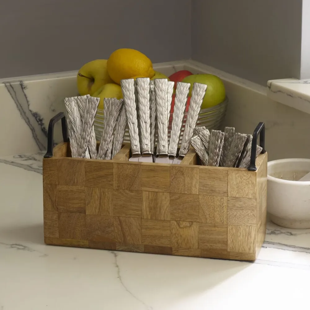 Gourmet Basics® Avery Checkered Flatware Wood Caddy- Flatware Caddies