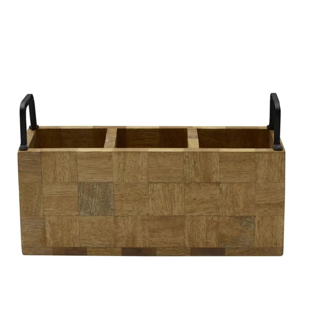 Gourmet Basics® Avery Checkered Flatware Wood Caddy- Flatware Caddies