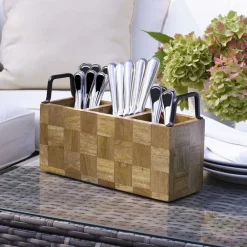 Gourmet Basics® Avery Checkered Flatware Wood Caddy- Flatware Caddies