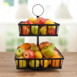 Gourmet Basics® Band And Stripe 2 Tier Rotating Fruit Storage Basket- Fruit And Storage Baskets
