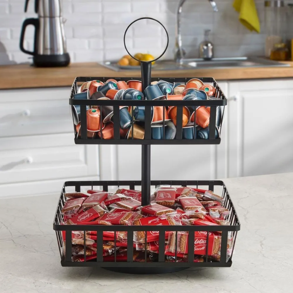 Gourmet Basics® Band And Stripe 2 Tier Rotating Fruit Storage Basket- Fruit And Storage Baskets