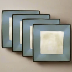 Gourmet Basics® Belmont Set of 4 Blue Square Dinner Plates- Dinner Plates