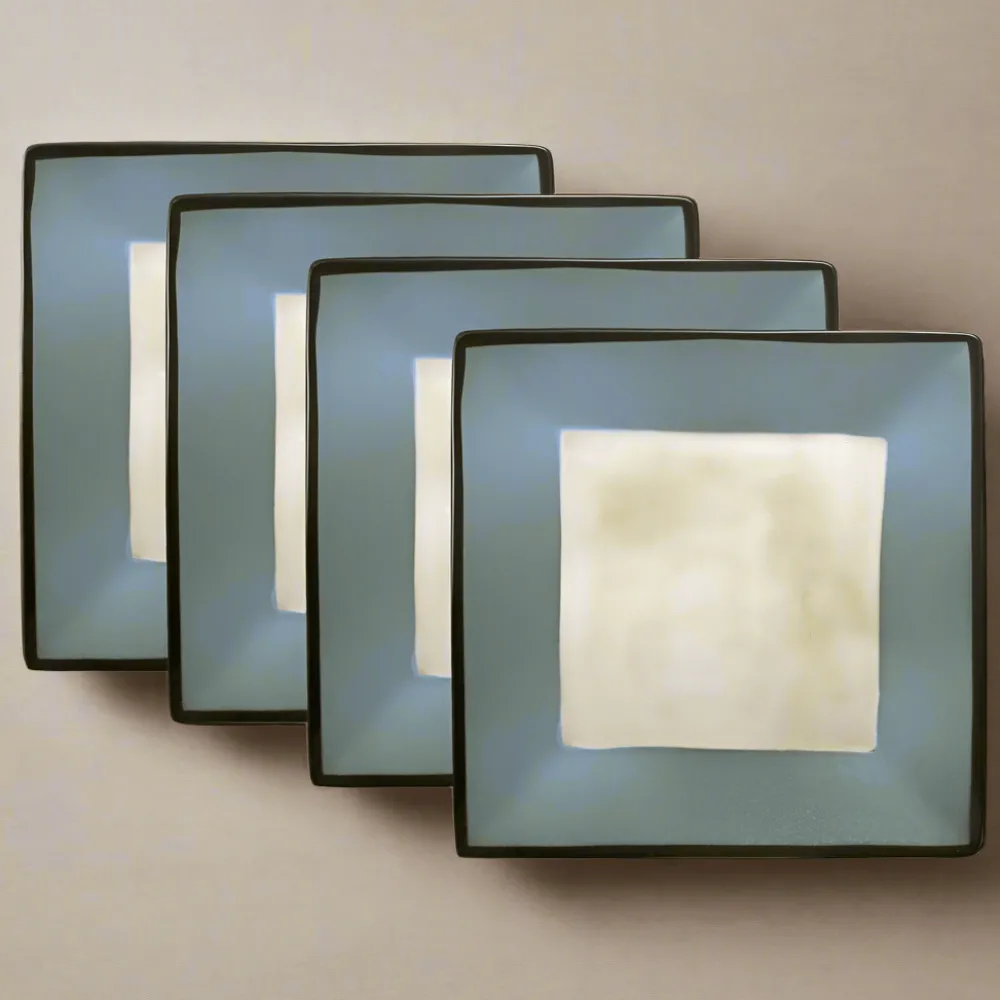 Gourmet Basics® Belmont Set of 4 Blue Square Dinner Plates- Dinner Plates