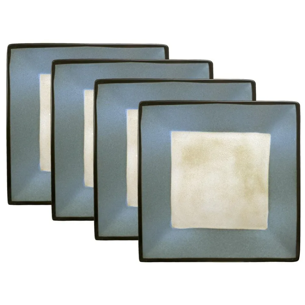 Gourmet Basics® Belmont Set of 4 Blue Square Dinner Plates- Dinner Plates