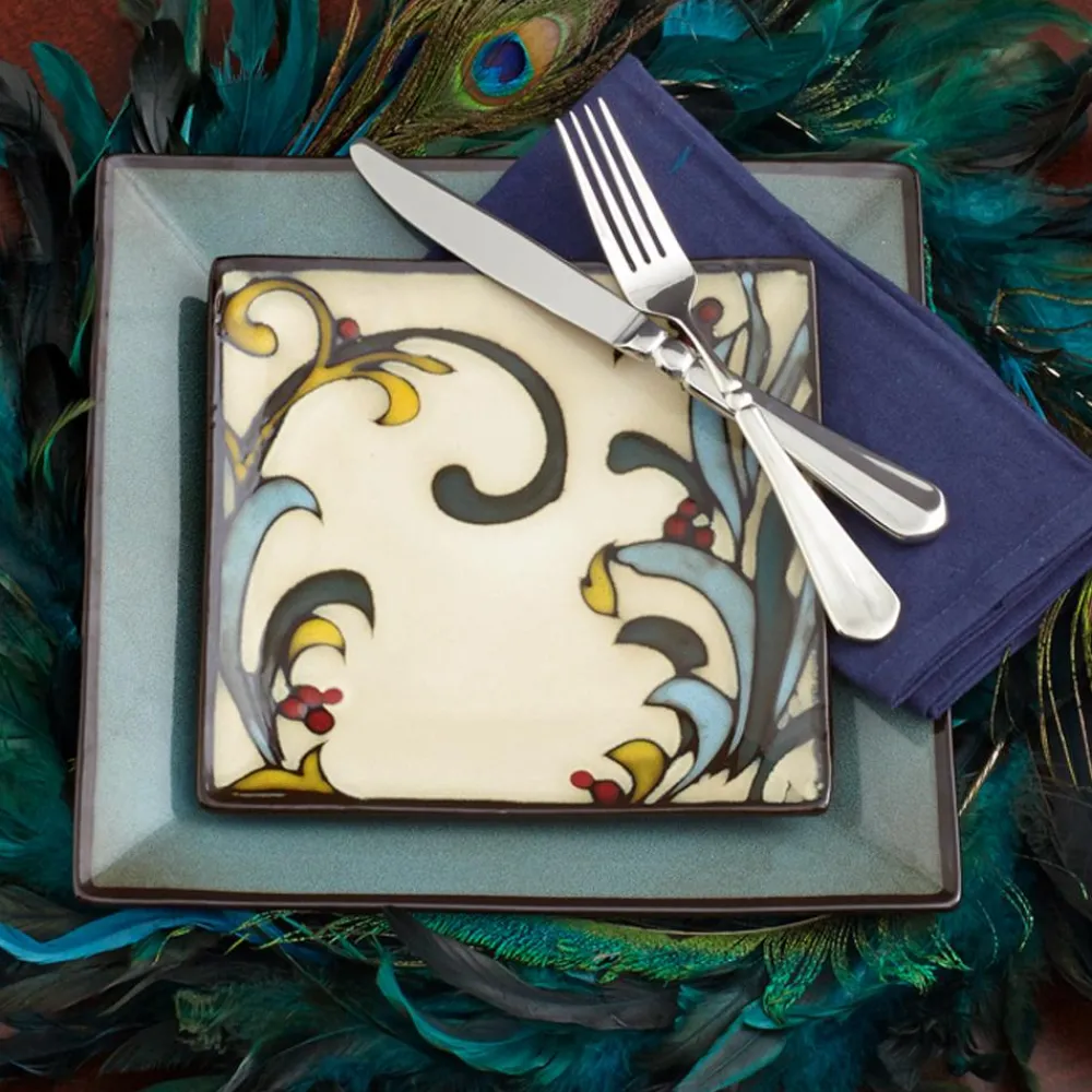 Gourmet Basics® Belmont Set of 4 Blue Square Dinner Plates- Dinner Plates
