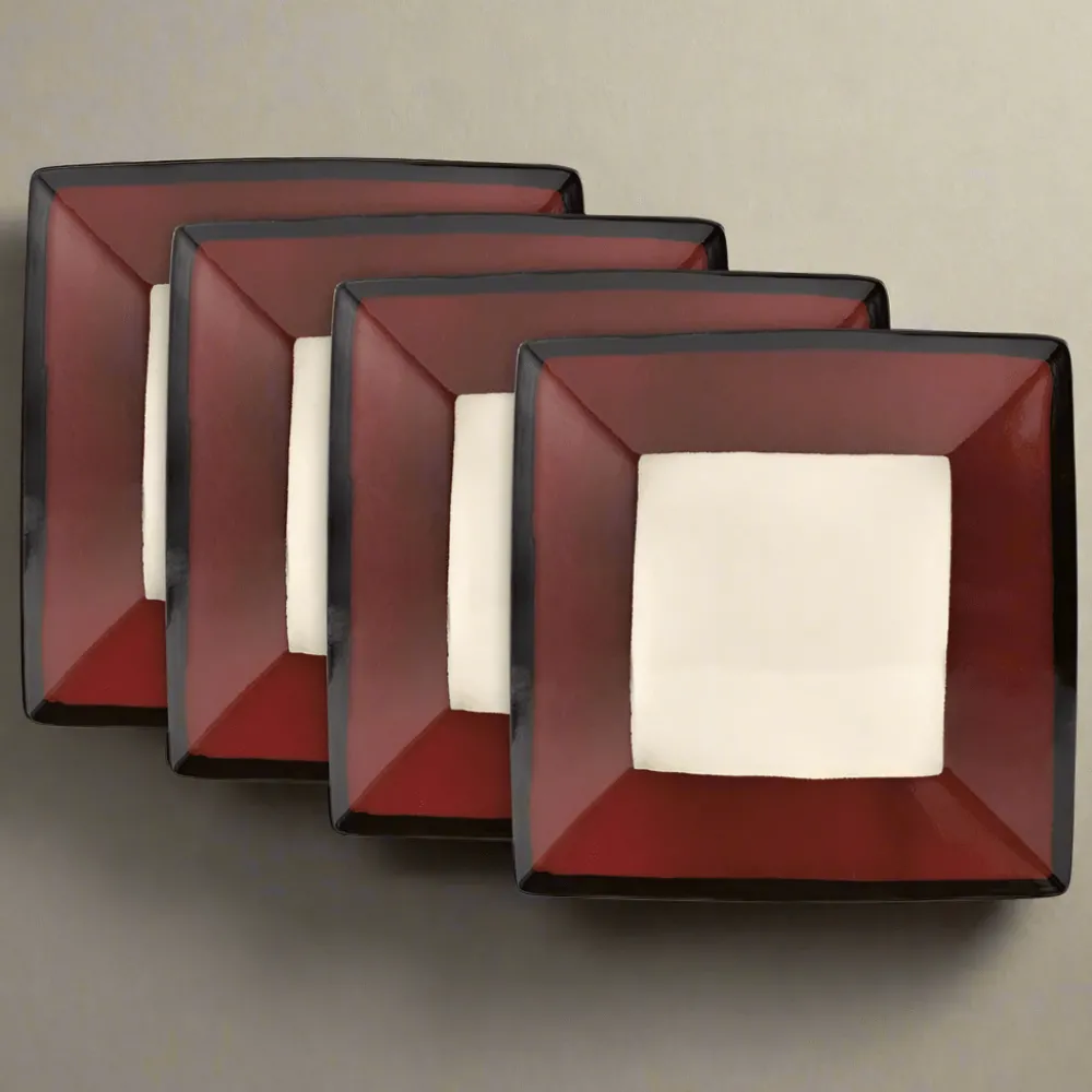 Gourmet Basics® Belmont Set of 4 Red Square Dinner Plates- Dinner Plates