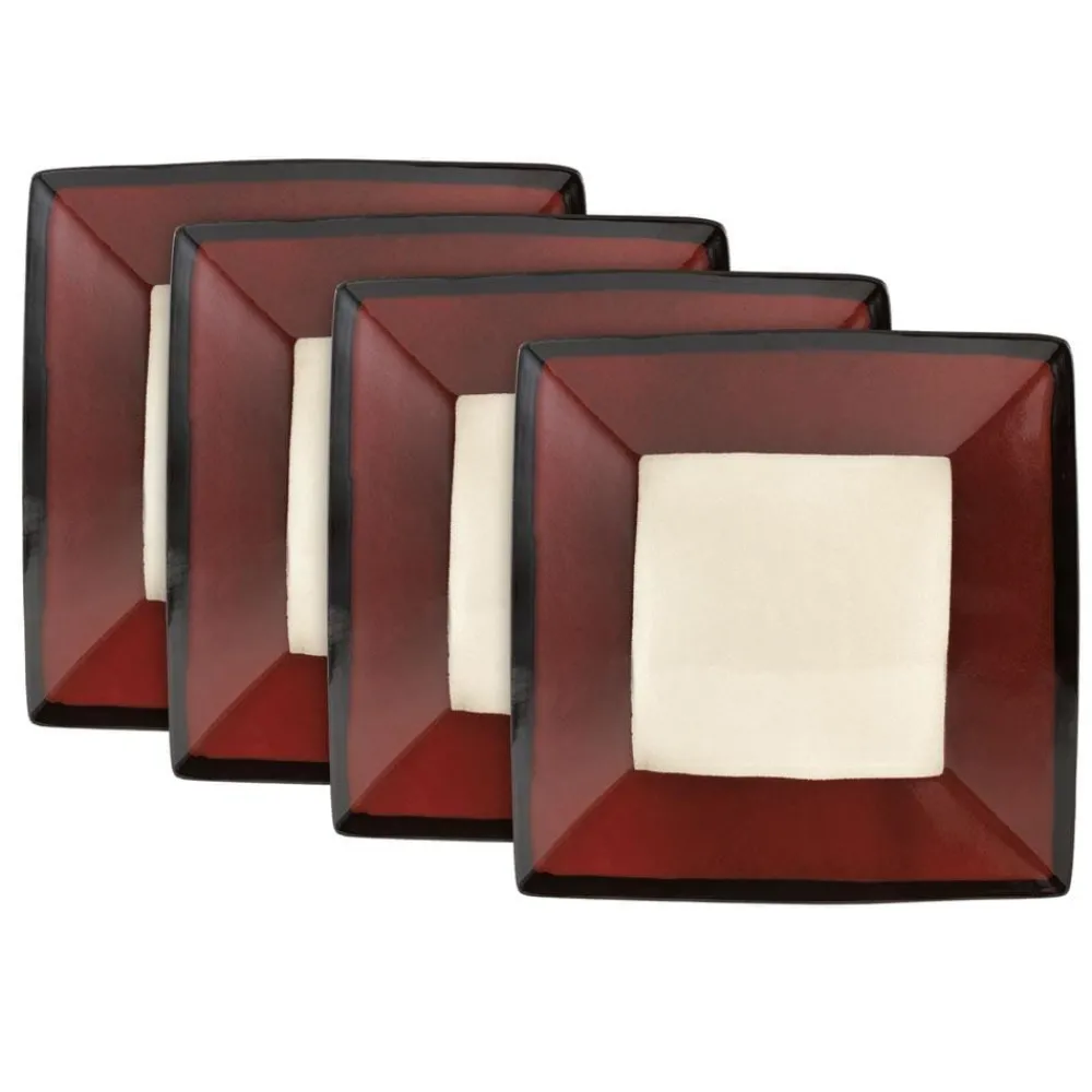 Gourmet Basics® Belmont Set of 4 Red Square Dinner Plates- Dinner Plates
