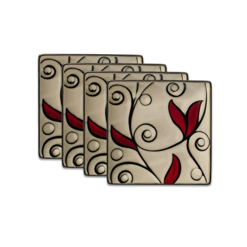 Gourmet Basics® Belmont Set of 4 Square Red Vine Salad Plates- Salad Plates