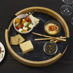 Gourmet Basics® Black Marble Lazy Susan Serve Tray- Lazy Susans