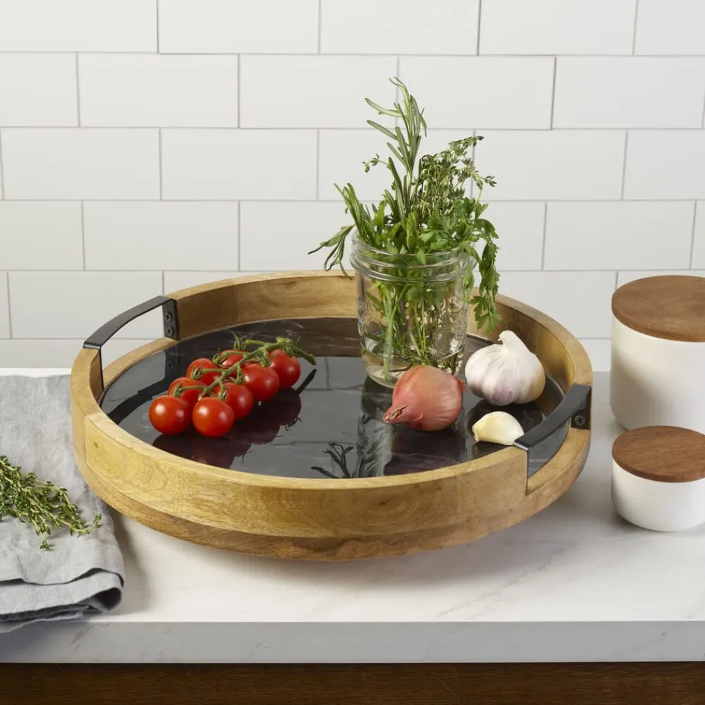 Gourmet Basics® Black Marble Lazy Susan Serve Tray- Lazy Susans