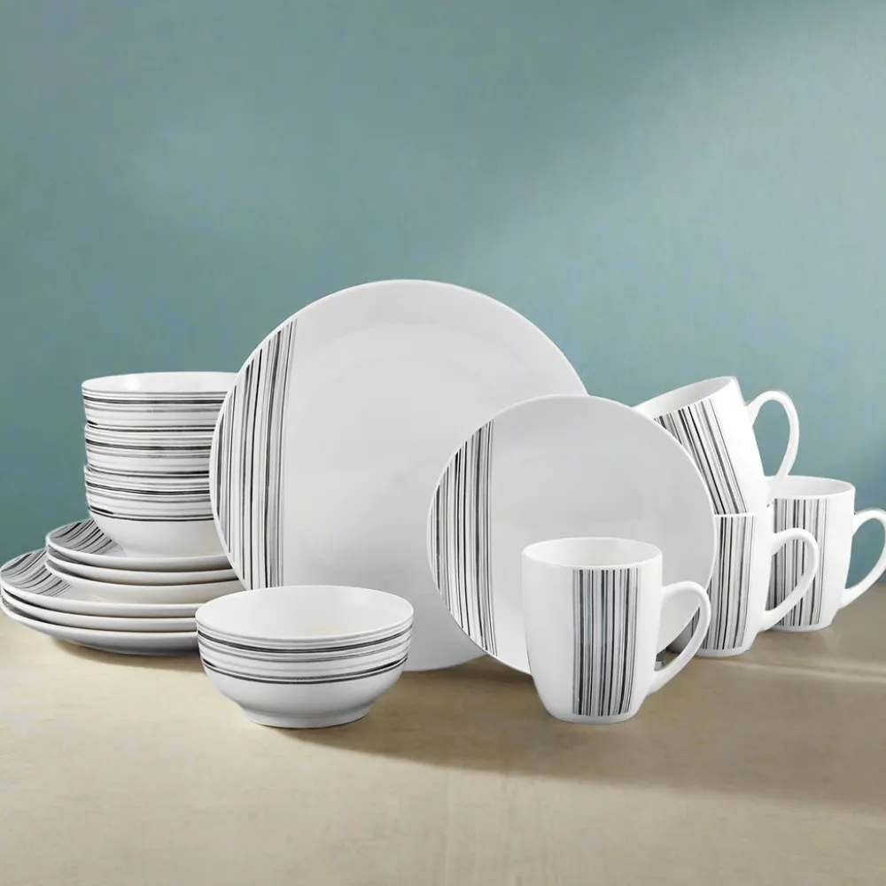 Studio Nova Brushed Lines 16 Piece Dinnerware Set, Service for 4- Dinnerware Service For 4
