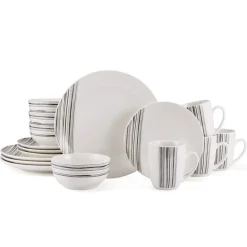 Studio Nova Brushed Lines 16 Piece Dinnerware Set, Service for 4- Dinnerware Service For 4