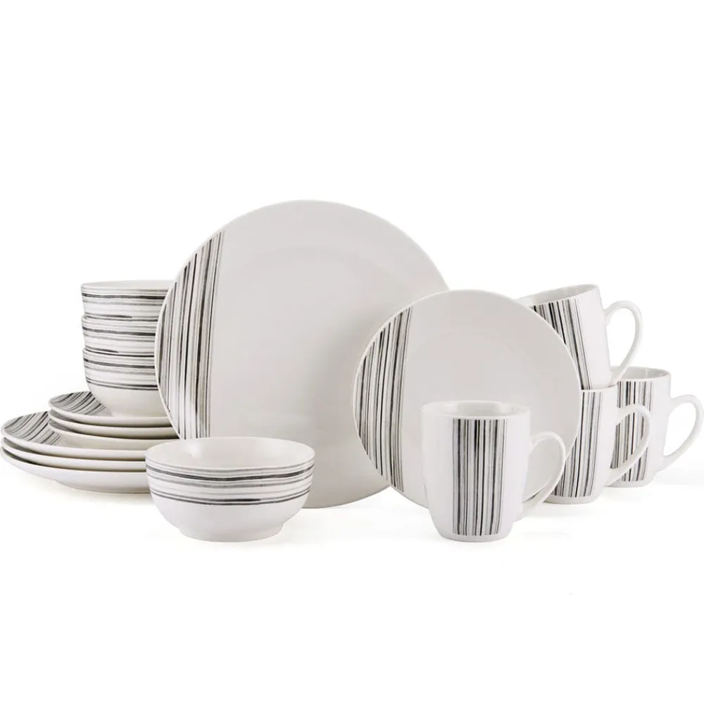 Studio Nova Brushed Lines 16 Piece Dinnerware Set, Service for 4- Dinnerware Service For 4