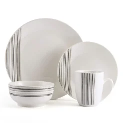Studio Nova Brushed Lines 16 Piece Dinnerware Set, Service for 4- Dinnerware Service For 4