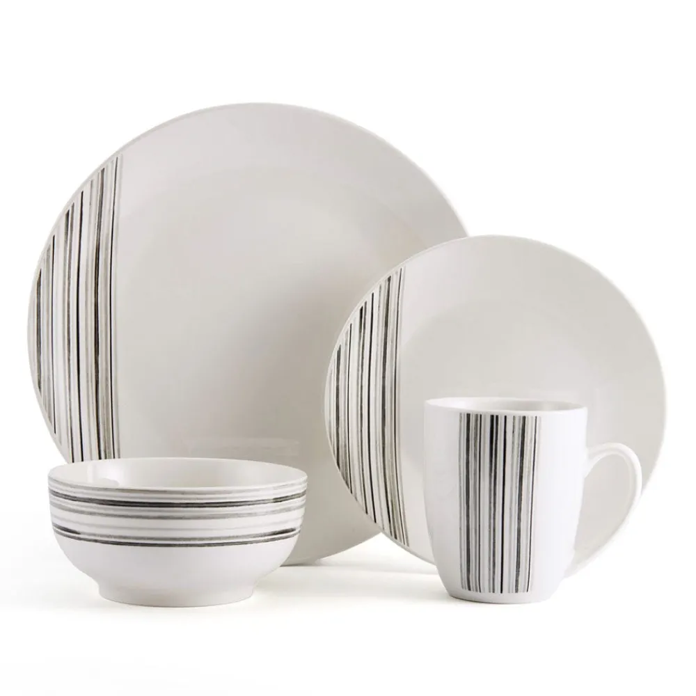 Studio Nova Brushed Lines 16 Piece Dinnerware Set, Service for 4- Dinnerware Service For 4
