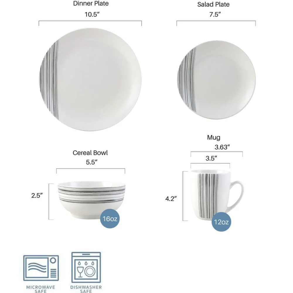Studio Nova Brushed Lines 16 Piece Dinnerware Set, Service for 4- Dinnerware Service For 4