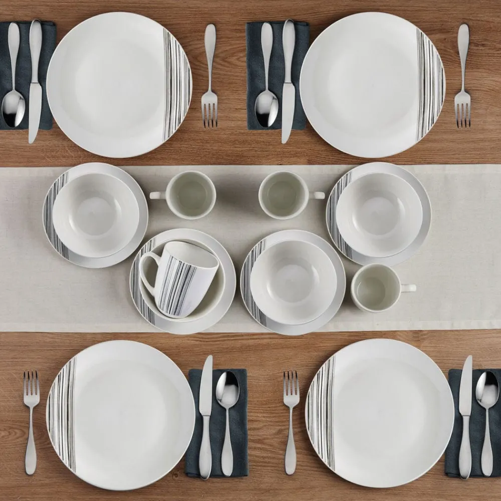 Studio Nova Brushed Lines 16 Piece Dinnerware Set, Service for 4- Dinnerware Service For 4