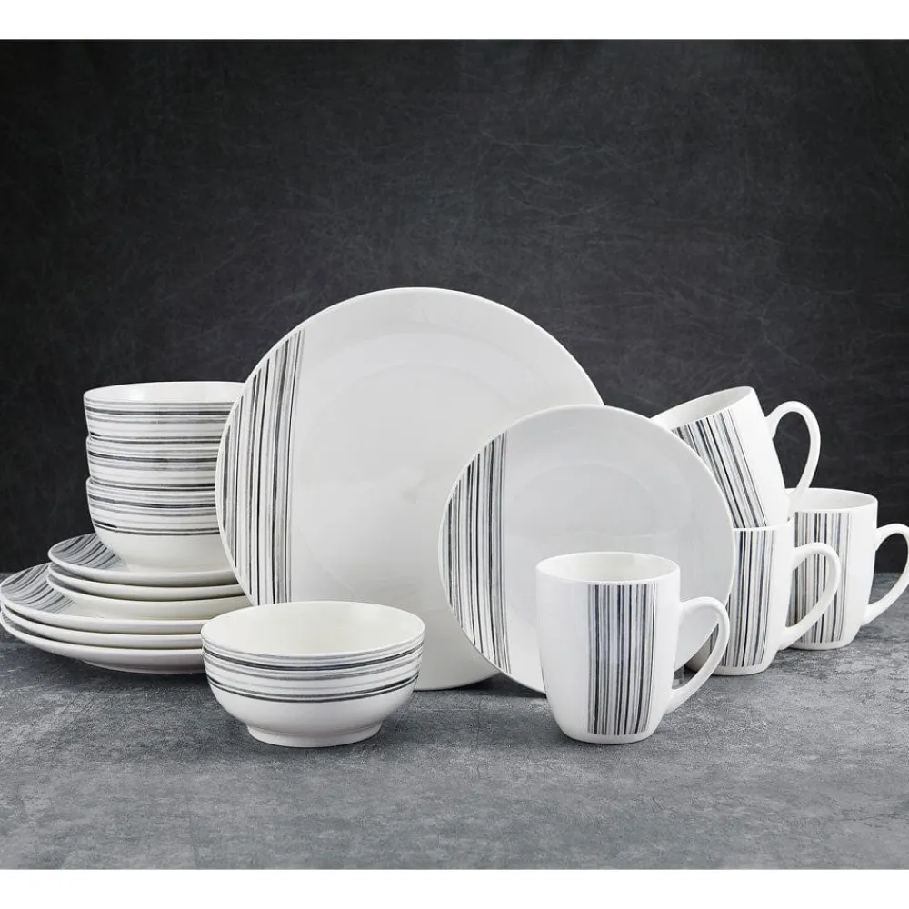 Studio Nova Brushed Lines 16 Piece Dinnerware Set, Service for 4- Dinnerware Service For 4