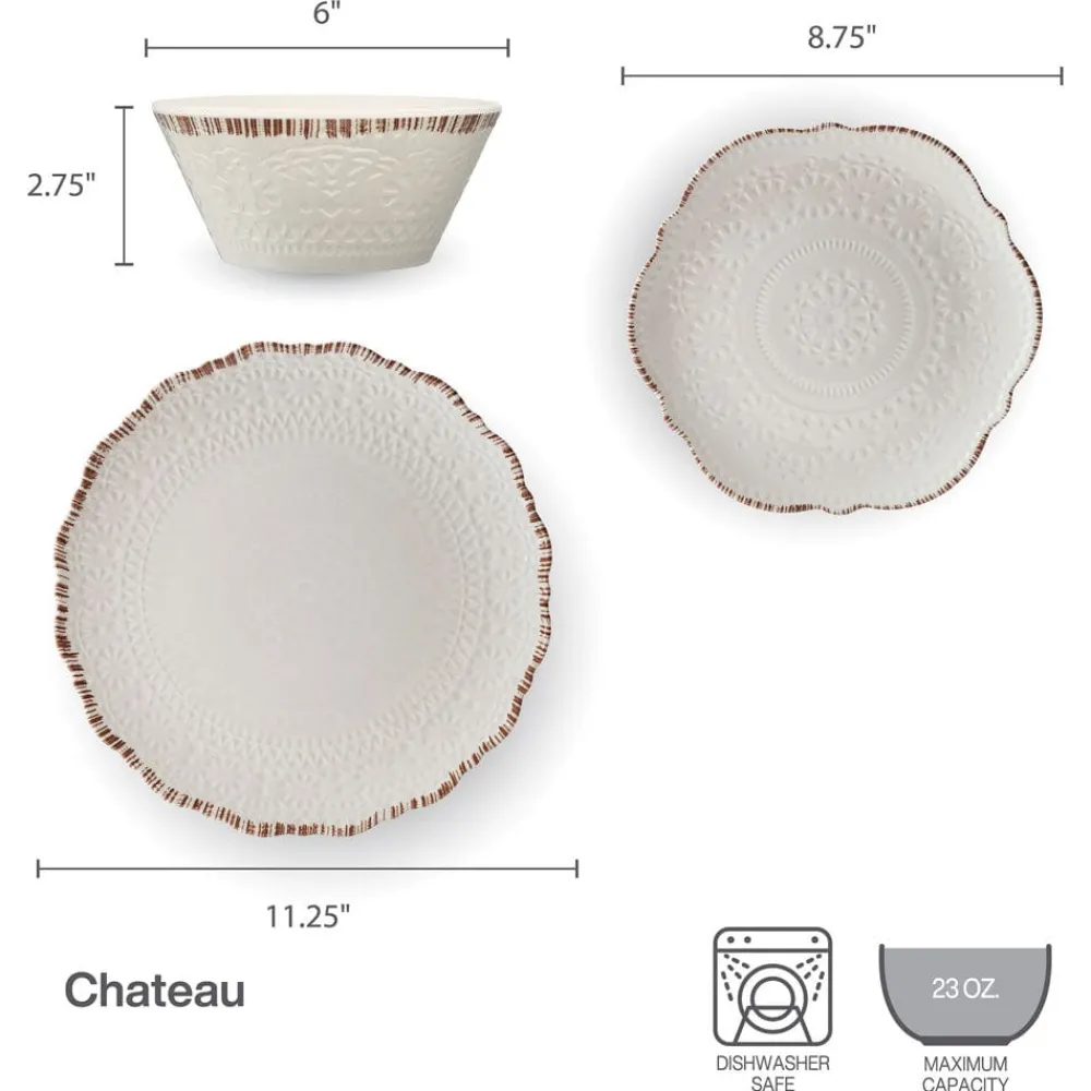 Pfaltzgraff® Chateau Cream 12 Piece Outdoor Melamine Dinnerware Set, Service for 4- Dinnerware Service For 4