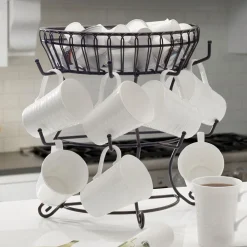 Gourmet Basics® Countryside Mug Tree with Basket- Fruit And Storage Baskets