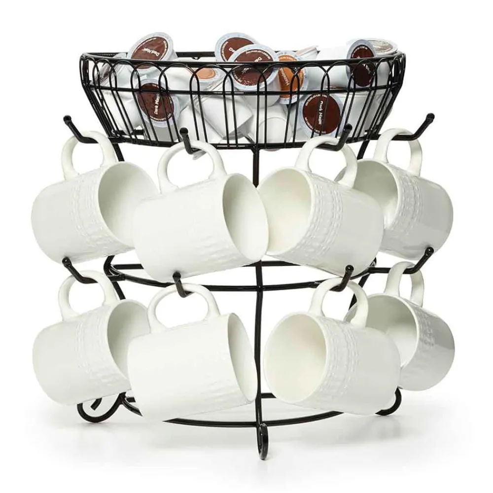 Gourmet Basics® Countryside Mug Tree with Basket- Fruit And Storage Baskets