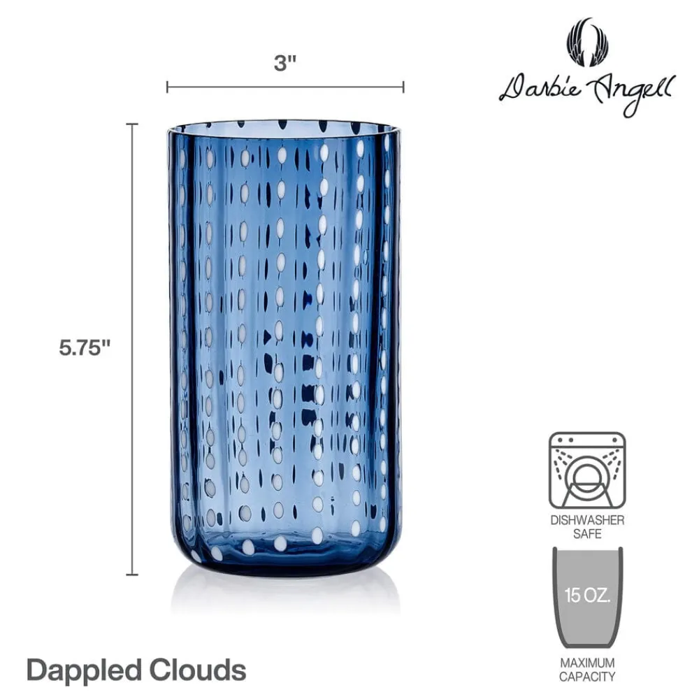 Darbie Angell Dappled Clouds Cobalt Set of 4 Highball Glasses- Drinking Glasses