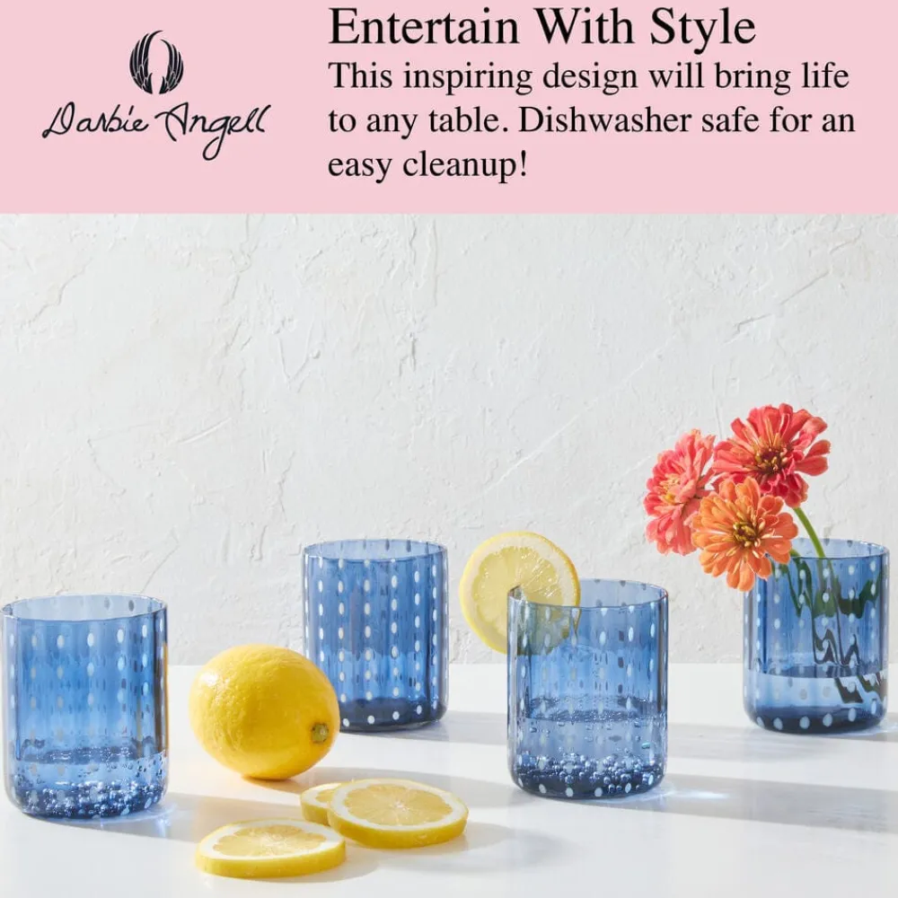 Darbie Angell Dappled Clouds Cobalt Set of 4 Double Old Fashioned Glasses- Drinking Glasses