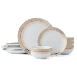 Darbie Angell Golden Charm Metallic 12 Piece Dinnerware Set, Service for 4- Dinnerware Service For 4