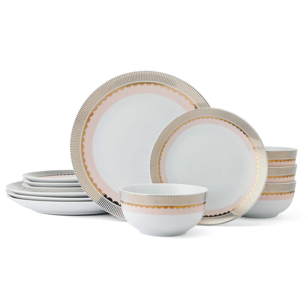 Darbie Angell Golden Charm Metallic 12 Piece Dinnerware Set, Service for 4- Dinnerware Service For 4