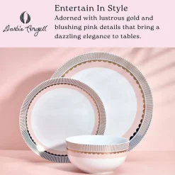 Darbie Angell Golden Charm Metallic 12 Piece Dinnerware Set, Service for 4- Dinnerware Service For 4