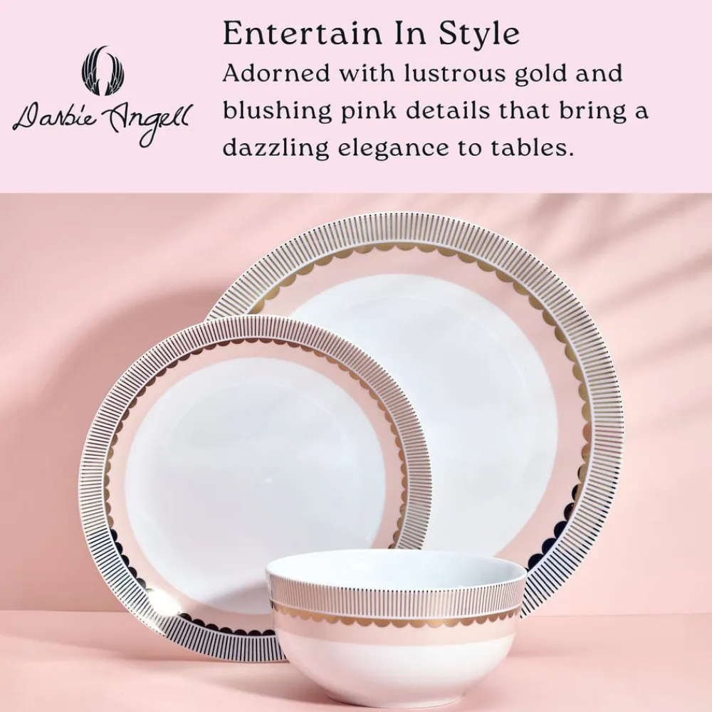 Darbie Angell Golden Charm Metallic 12 Piece Dinnerware Set, Service for 4- Dinnerware Service For 4