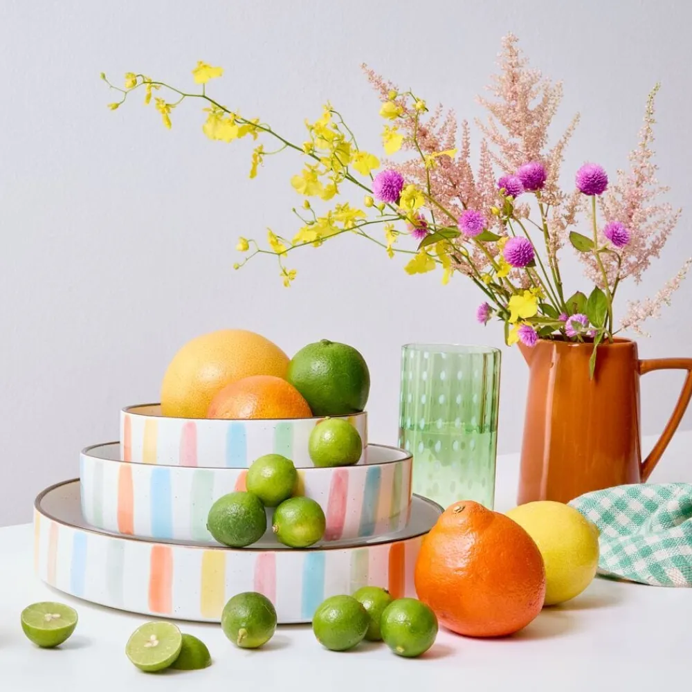 Darbie Angell Happy Spring Summer 9 piece Bowl Set, Service for 3- Pasta Bowls