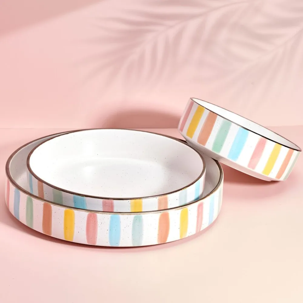 Darbie Angell Happy Spring Summer 9 piece Bowl Set, Service for 3- Pasta Bowls