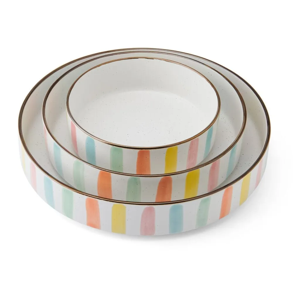 Darbie Angell Happy Spring Summer 9 piece Bowl Set, Service for 3- Pasta Bowls