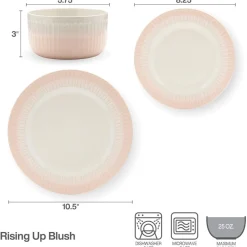 Darbie Angell Rising Up Blush 12 Piece Dinnerware Set, Service for 4- Dinnerware Service For 4