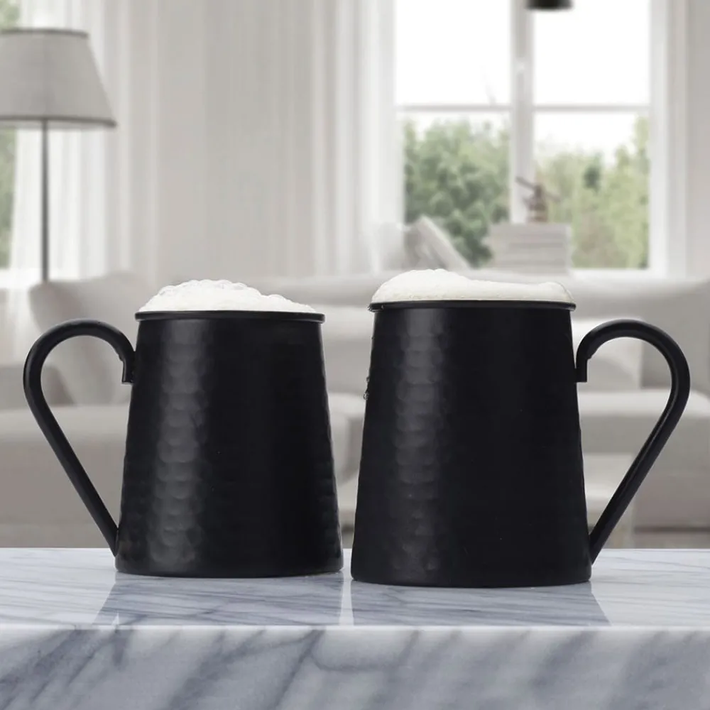 Drew and Jonathan Hammered Black Set of 2 Beer Mugs- Coffee Mugs