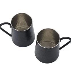 Drew and Jonathan Hammered Black Set of 2 Beer Mugs- Coffee Mugs