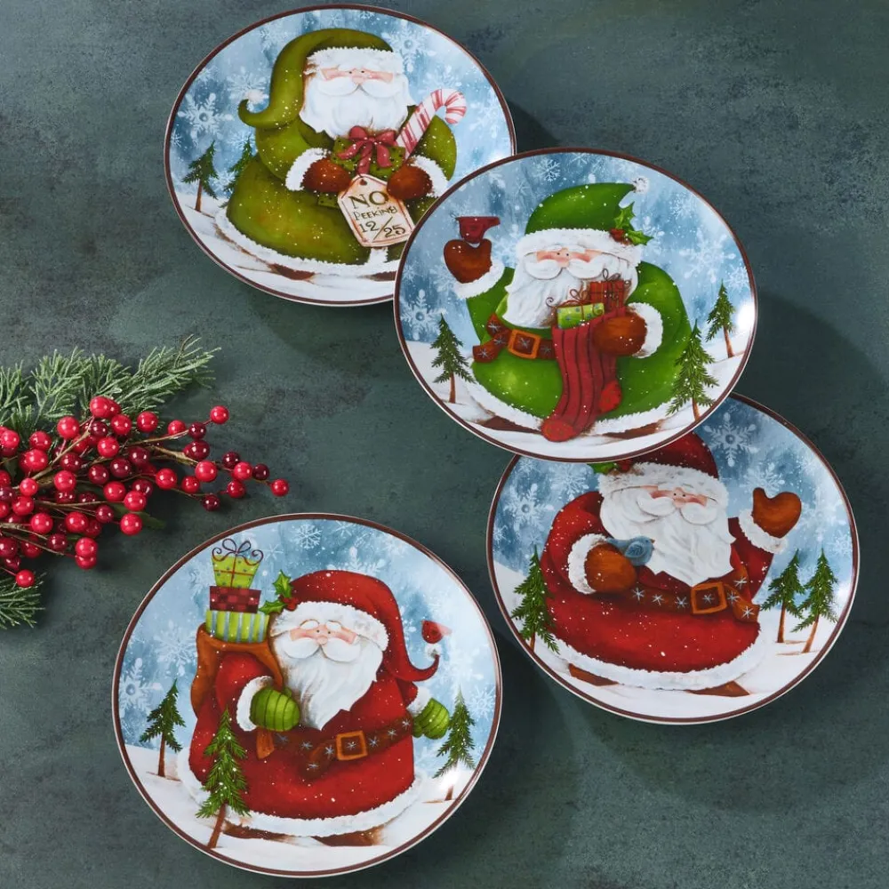 Pfaltzgraff® Evergreen Ernie Set of 4 Santa Salad Plates- Salad Plates