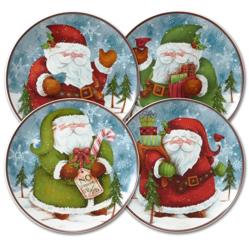 Pfaltzgraff® Evergreen Ernie Set of 4 Santa Salad Plates- Salad Plates