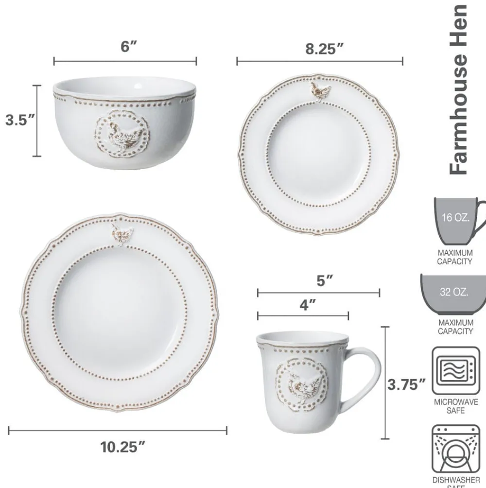Pfaltzgraff® Farmhouse Hen Dinnerware Set- Dinnerware Service For 8|Dinnerware Service For 4