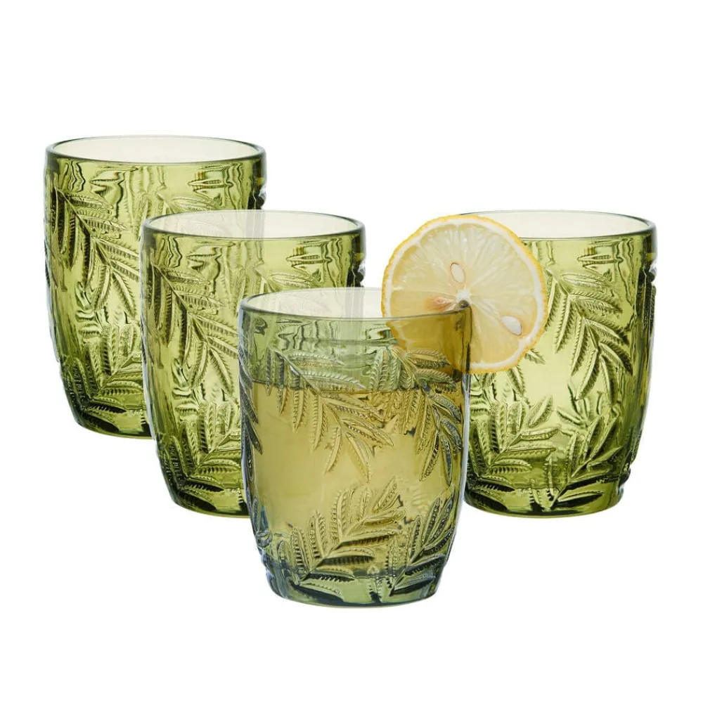 Fitz and Floyd Villa Palm Set of 4 Double Old Fashioned Glasses- Drinking Glasses