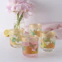 Fitz and Floyd Vintage Vibe Double Old Fashioned Glasses Set of 4- Drinking Glasses