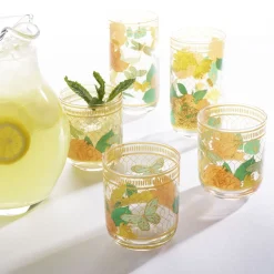 Fitz and Floyd Vintage Vibe Double Old Fashioned Glasses Set of 4- Drinking Glasses