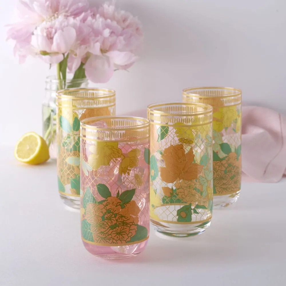 Fitz and Floyd Vintage Vibe Highball Drinking Glasses Set of 4- Drinking Glasses