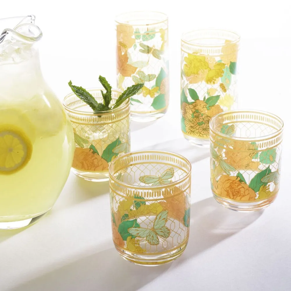 Fitz and Floyd Vintage Vibe Highball Drinking Glasses Set of 4- Drinking Glasses