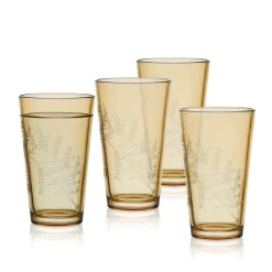 Fitz and Floyd Wildflower Highball Glasses Set of 4, Gold- Drinking Glasses