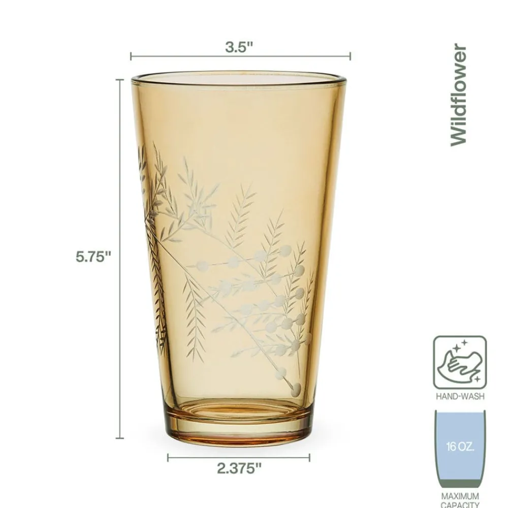 Fitz and Floyd Wildflower Highball Glasses Set of 4, Gold- Drinking Glasses