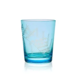 Fitz and Floyd Wildflower Double Old Fashioned Glasses Set of 4, Blue- Drinking Glasses