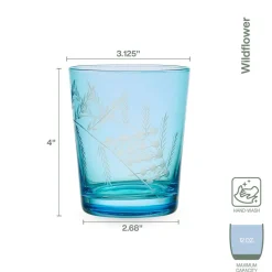 Fitz and Floyd Wildflower Double Old Fashioned Glasses Set of 4, Blue- Drinking Glasses